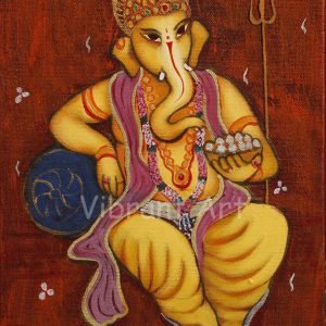 Ganesh Painting with Mouse, Crown & Trishul